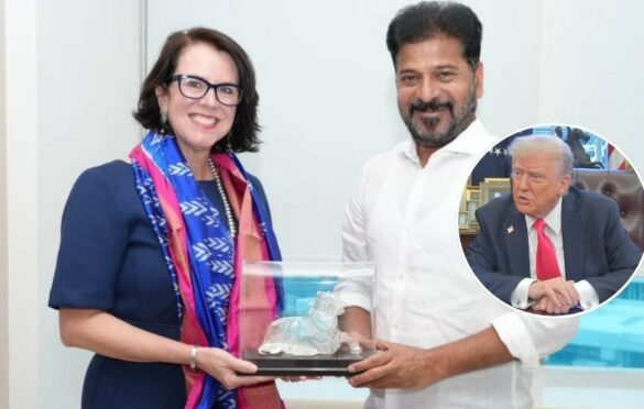 Cover photo courtesy: US Consulate in Hyderabad/Laura Williams with CM Revanth Reddy. Inset: President Trump.